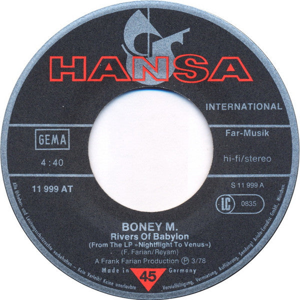 Boney M. : Rivers Of Babylon / Brown Girl In The Ring (7",45 RPM,Single,Stereo)