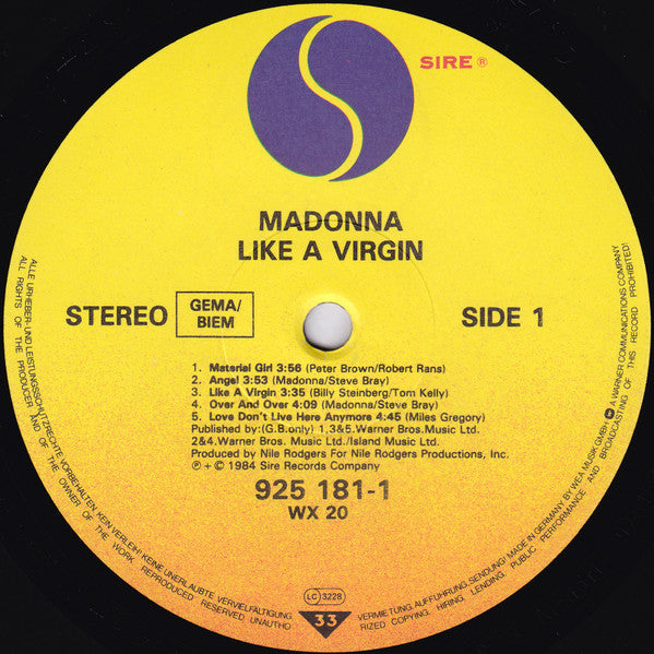 Madonna : Like A Virgin (LP,Album,Reissue,Stereo)