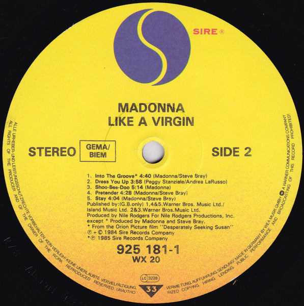 Madonna : Like A Virgin (LP,Album,Reissue,Stereo)