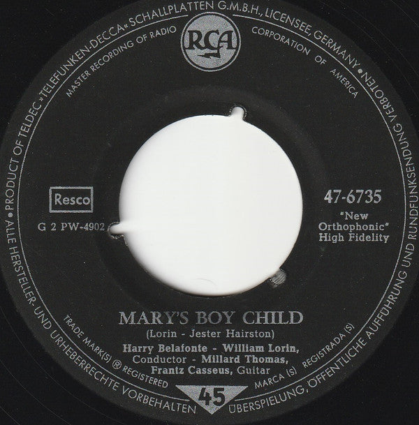 Harry Belafonte : Mary's Boy Child (7",45 RPM,Single)