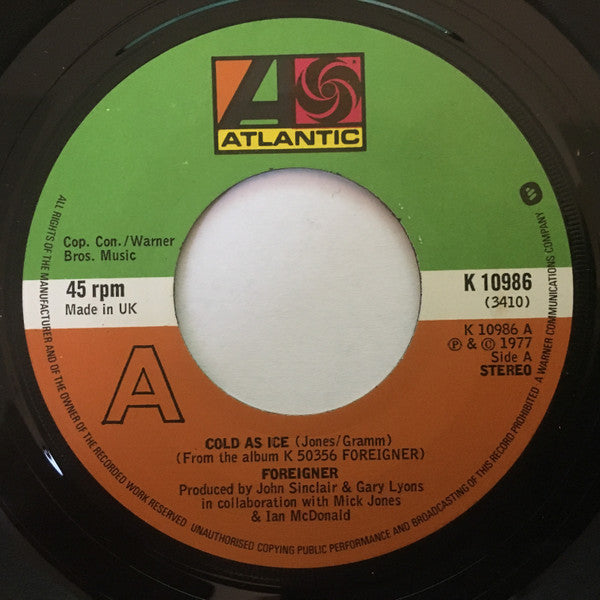 Foreigner : Cold As Ice (7",Single,45 RPM)
