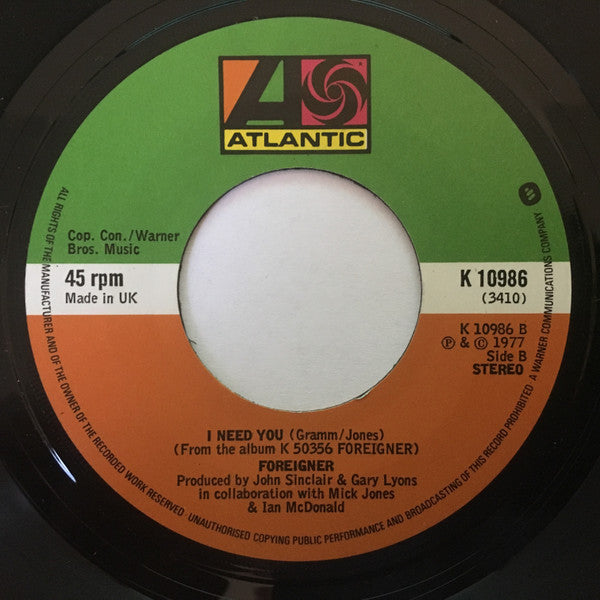 Foreigner : Cold As Ice (7",Single,45 RPM)