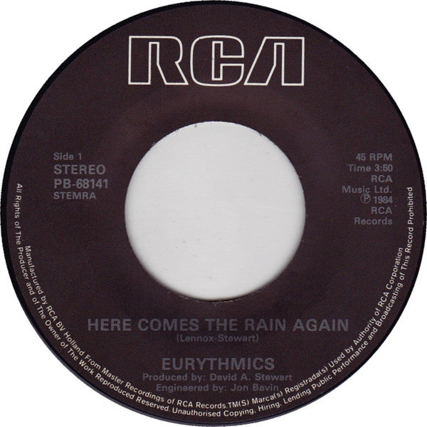 Eurythmics : Here Comes The Rain Again (7",45 RPM,Single)
