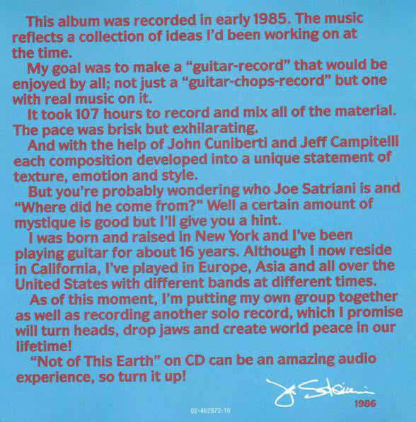 Joe Satriani : Not Of This Earth (Album,Reissue)