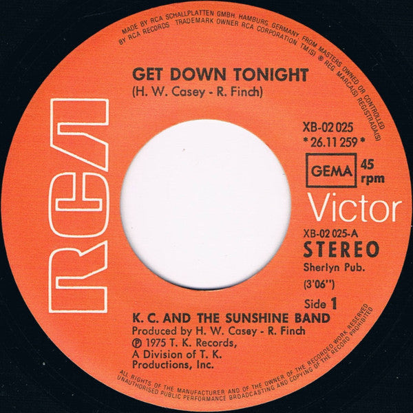KC & The Sunshine Band : Get Down Tonight (7",45 RPM,Single,Stereo)