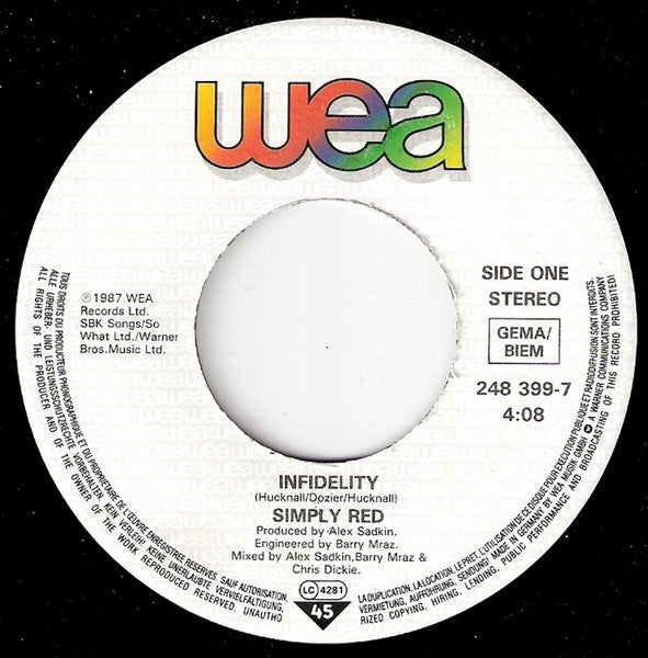 Simply Red : Infidelity (7",45 RPM,Single,Stereo)