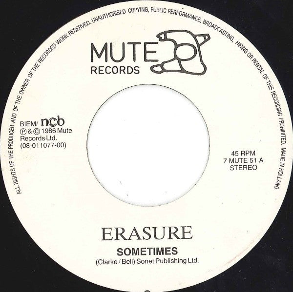 Erasure : Sometimes (7",45 RPM,Single)