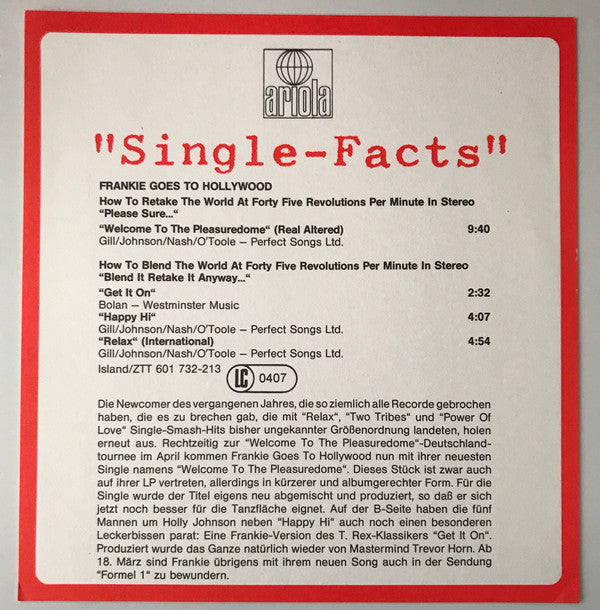 Frankie Goes To Hollywood : Welcome To The Pleasuredome (12",45 RPM,Maxi-Single,Stereo)