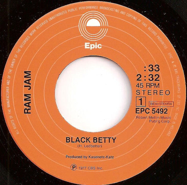 Ram Jam : Black Betty (7",45 RPM,Single)