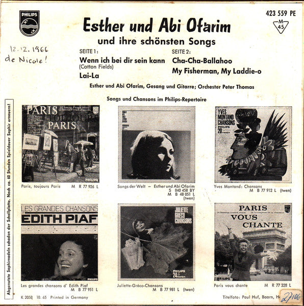 Esther & Abi Ofarim : Esther Und Abi Ofarim Und Ihre Schönsten Songs (7",45 RPM,EP)