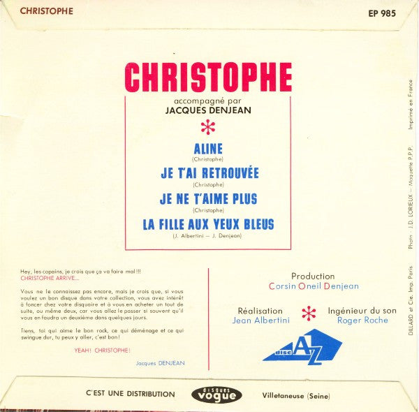 Christophe : Aline (7",45 RPM,EP)