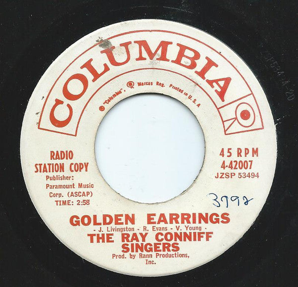 Ray Conniff And The Singers : Golden Earrings (7",45 RPM,Single,Promo)