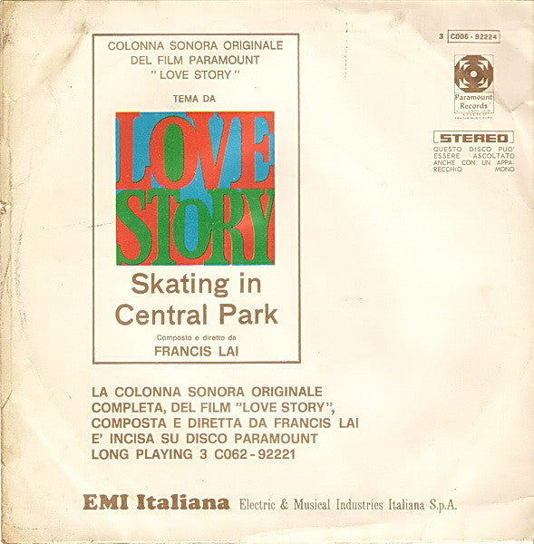 Francis Lai : Colonna Sonora Originale Love Story (7",45 RPM,Single,Stereo)