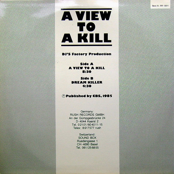 DJ's Factory : A View To A Kill (12",45 RPM,Single)
