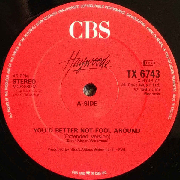 Haywoode : You'd Better Not Fool Around (12",45 RPM,Single,Stereo)