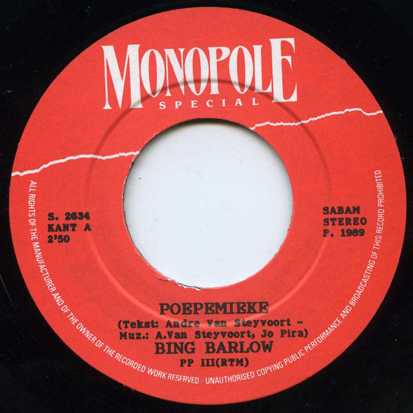 Bing Barlow : Poepemieke / Kom Dans Nog Eens Met Mij (7",45 RPM,Single)