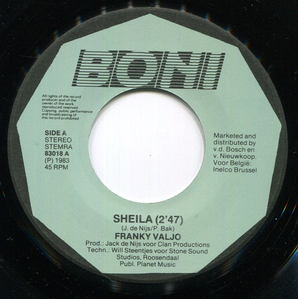 Frankie Valjo : Sheila (7",45 RPM,Single,Stereo)