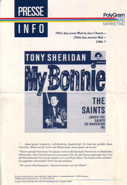 Tony Sheridan : My Bonnie (7",45 RPM,Single,Reissue)
