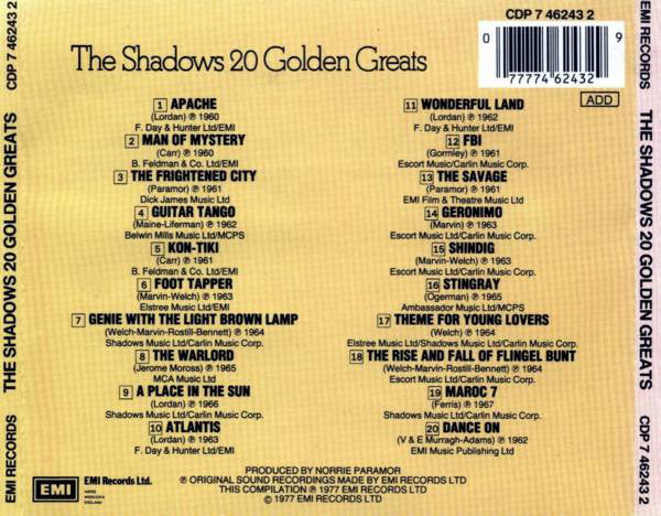 Shadows, The : 20 Golden Greats (Compilation,Reissue)