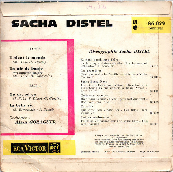 Sacha Distel : Il Tient Le Monde (7",45 RPM,EP)