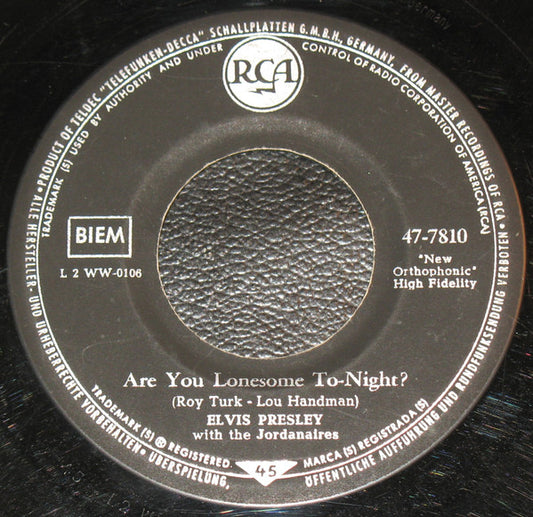 Elvis Presley : Are You Lonesome Tonight? (7",45 RPM)
