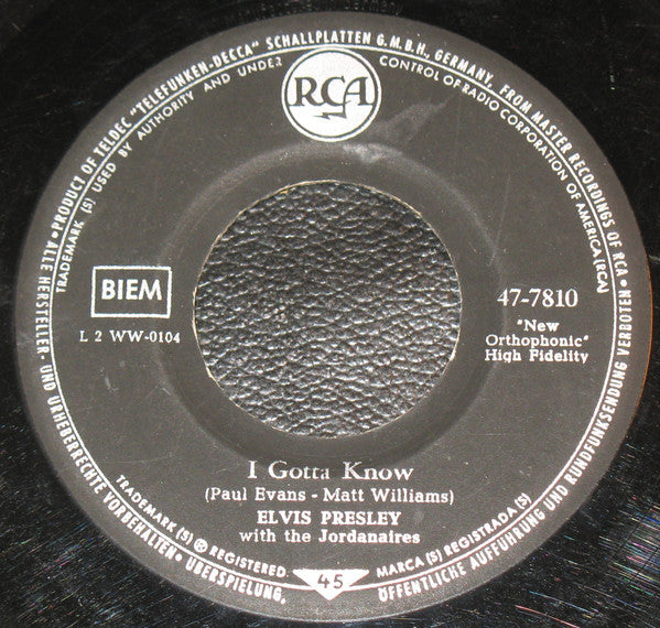 Elvis Presley : Are You Lonesome Tonight? (7",45 RPM)