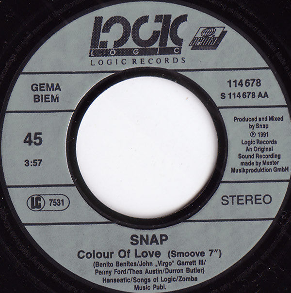 Snap! : Colour Of Love (7",Single,45 RPM)