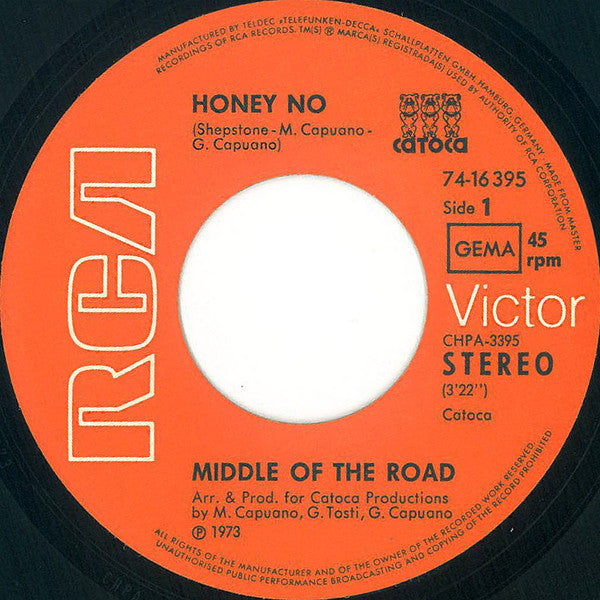 Middle Of The Road : Honey No (7",Single,45 RPM)