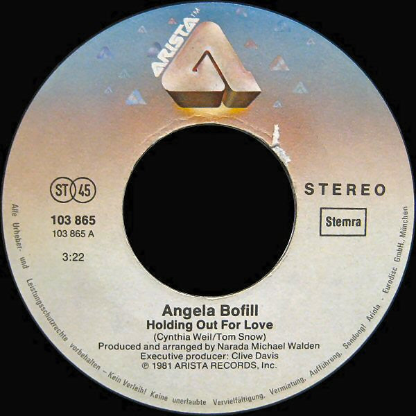 Angela Bofill : Holding Out For Love (7",45 RPM,Single,Stereo)