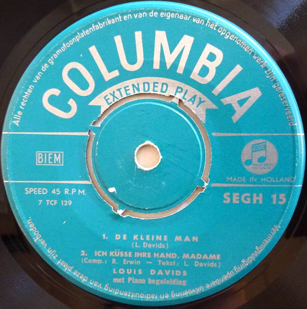 Louis Davids : De Kleine Man (7",EP)