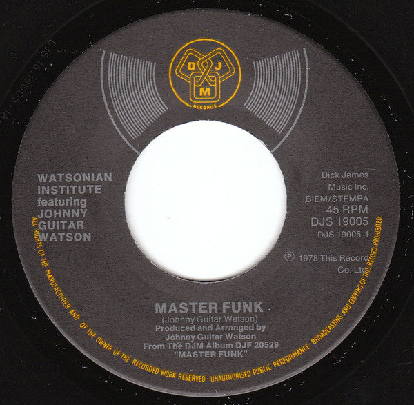 Watsonian Institute Featuring Johnny Guitar Watson : Master Funk (7",45 RPM,Single)