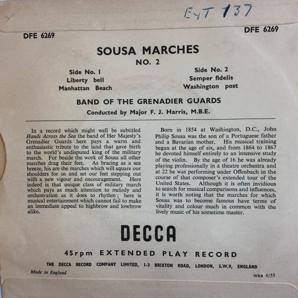 Band Of The Grenadier Guards, The Conducted By F.J. Harris : Sousa Marches No 2 (7",EP)