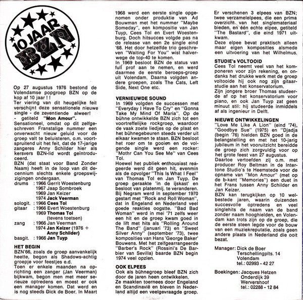 BZN : Mon Amour (7",45 RPM,Single,Stereo)