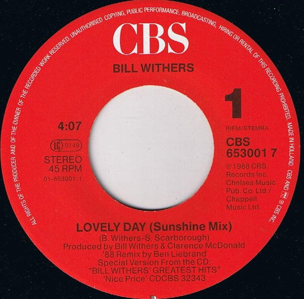 Bill Withers : Lovely Day (Sunshine Mix) (7",45 RPM,Single,Stereo)