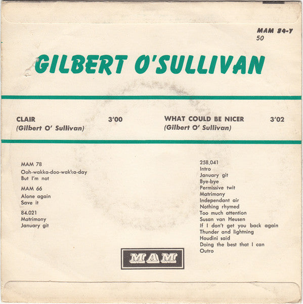 Gilbert O'Sullivan : Clair (7",Single,45 RPM)