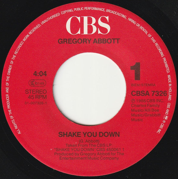 Gregory Abbott : Shake You Down (7",45 RPM,Single)