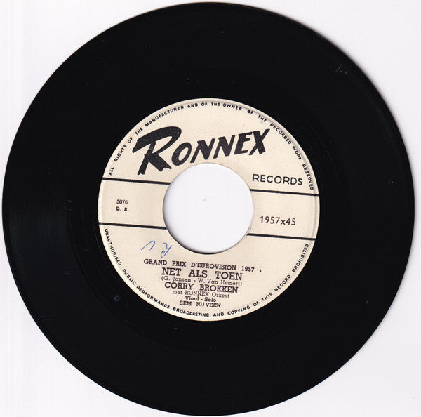 Corry Brokken, Ronnex Orchestra : Net Als Toen (7",45 RPM,Single)