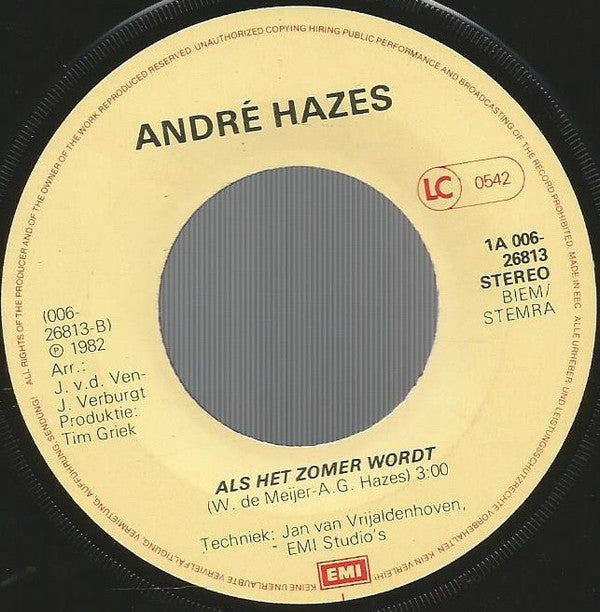 André Hazes : Diep In Mijn Hart  (7",45 RPM,Single)