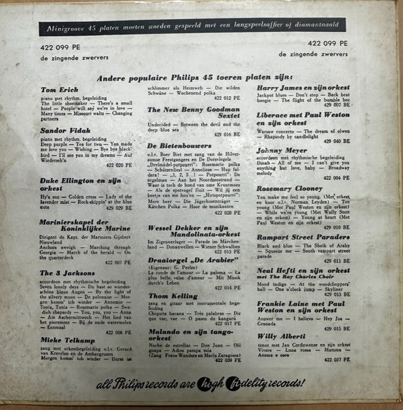 De Zingende Zwervers : Een Cowboy Reed Over De Prairie (7",45 RPM,EP)