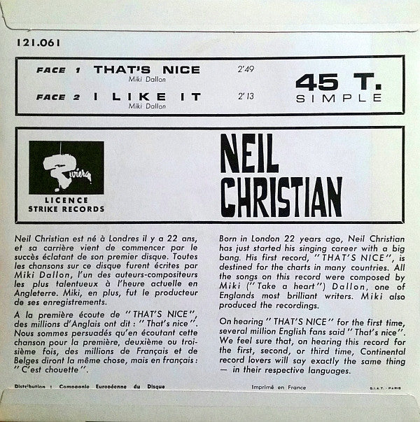 Neil Christian (2) : That's Nice (7",45 RPM,Single)