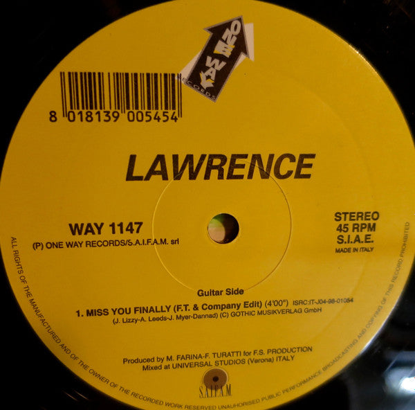 Lawrence (2) : Miss You Finally (12",45 RPM,Stereo)