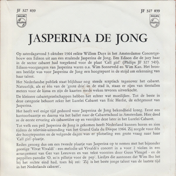 Jasperina de Jong : Vivat Vivaldi (7",Single,45 RPM,Mono)