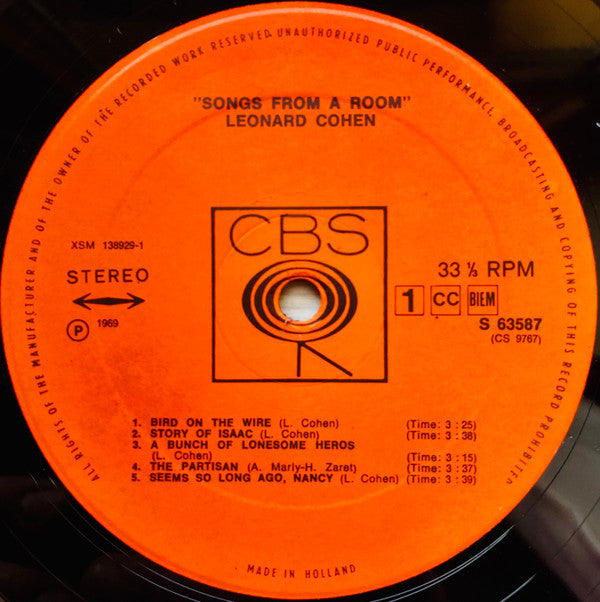 Leonard Cohen : Songs From A Room (LP,Album,Stereo)