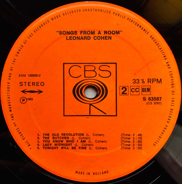 Leonard Cohen : Songs From A Room (LP,Album,Stereo)