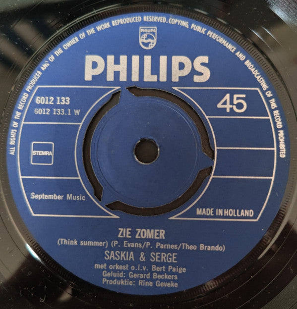 Saskia & Serge : Zie Zomer / Regenboog (7",45 RPM,Single)