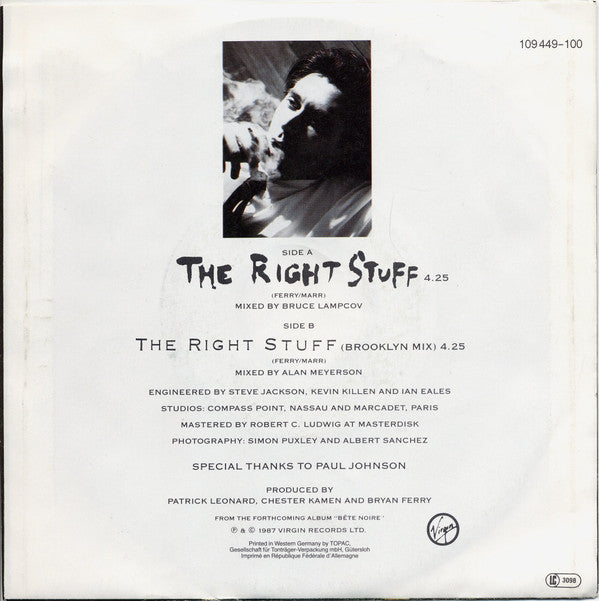 Bryan Ferry : The Right Stuff (7",45 RPM,Single,Stereo)