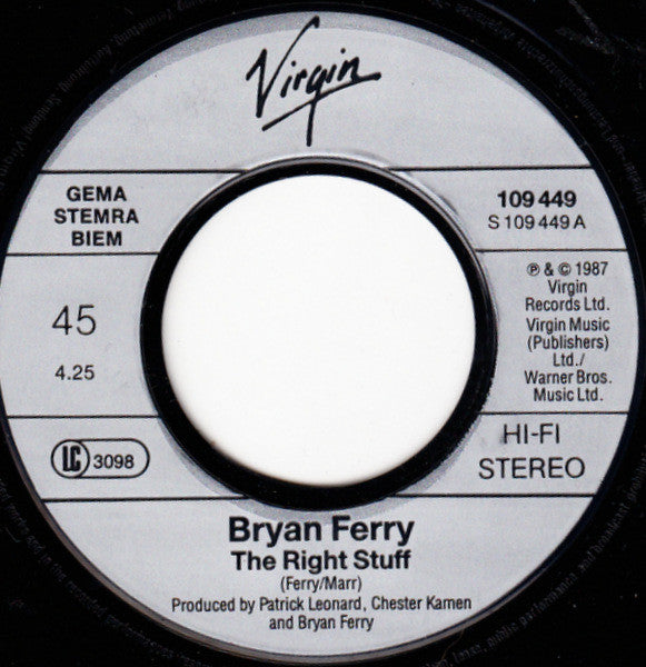 Bryan Ferry : The Right Stuff (7",45 RPM,Single,Stereo)