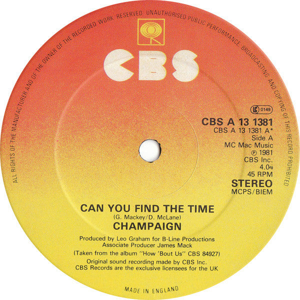 Champaign : Can You Find The Time / Whiplash (12",45 RPM,Single,Stereo)