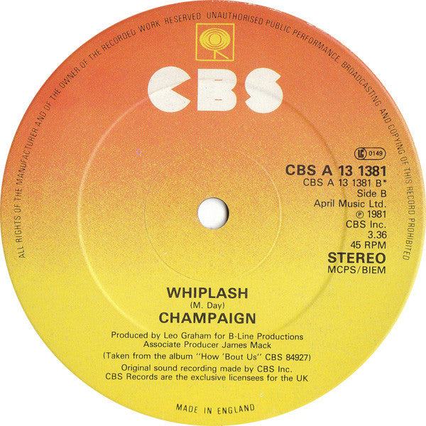 Champaign : Can You Find The Time / Whiplash (12",45 RPM,Single,Stereo)