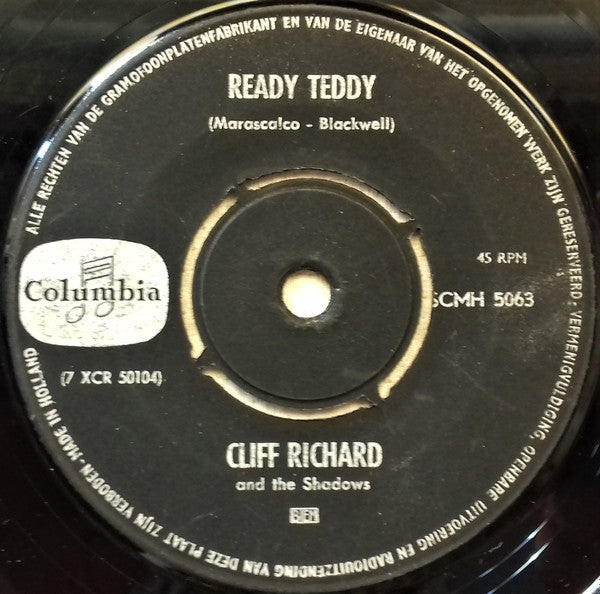 Cliff Richard & The Shadows : Ready Teddy / Mean Woman Blues (7", Single, Mono, Bla)